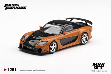 MINI GT Mazda RX-7 VeilSide Fortune MGT01251-BL official front three-quarter view