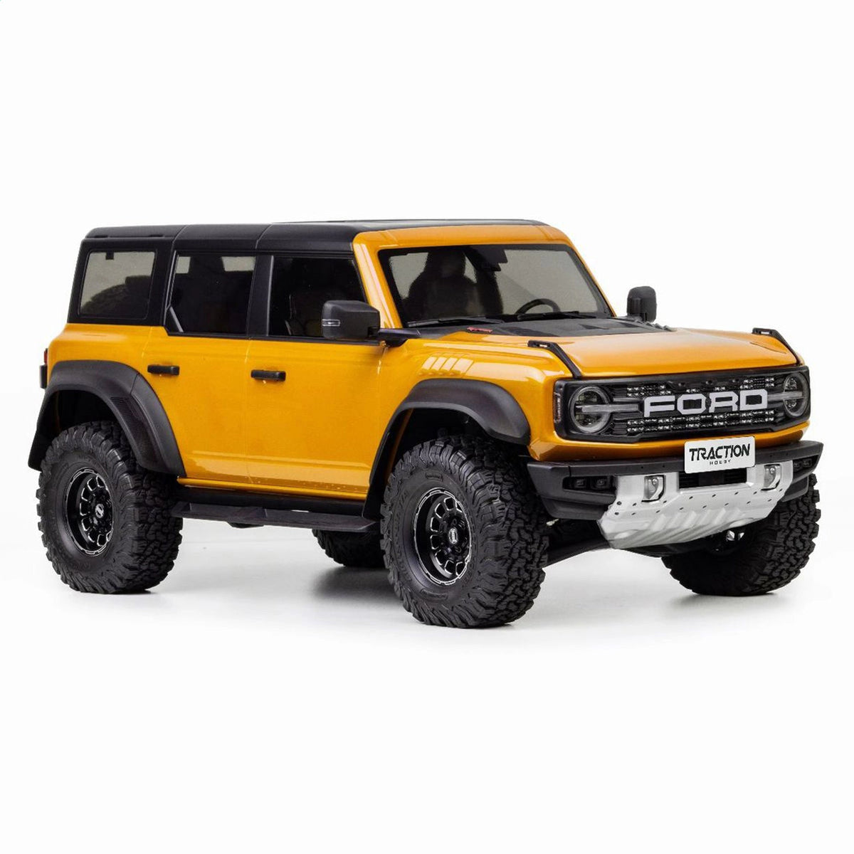 Yellow Bronco Raptor studio front three-quarter