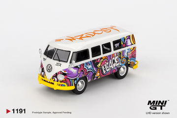 MINI GT Volkswagen T1 Microbus Mizu Design MGT01191-BL official front three-quarter view