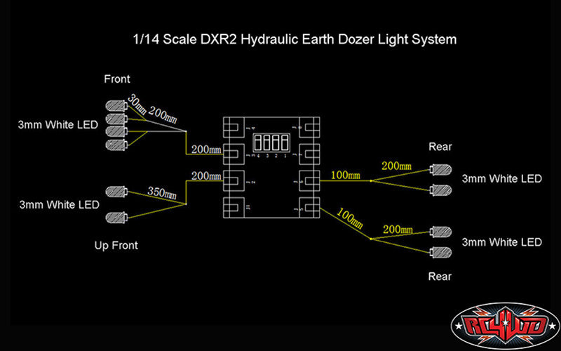 RC4WD DXR2 Hydraulic Earth Dozer light system installed front lights