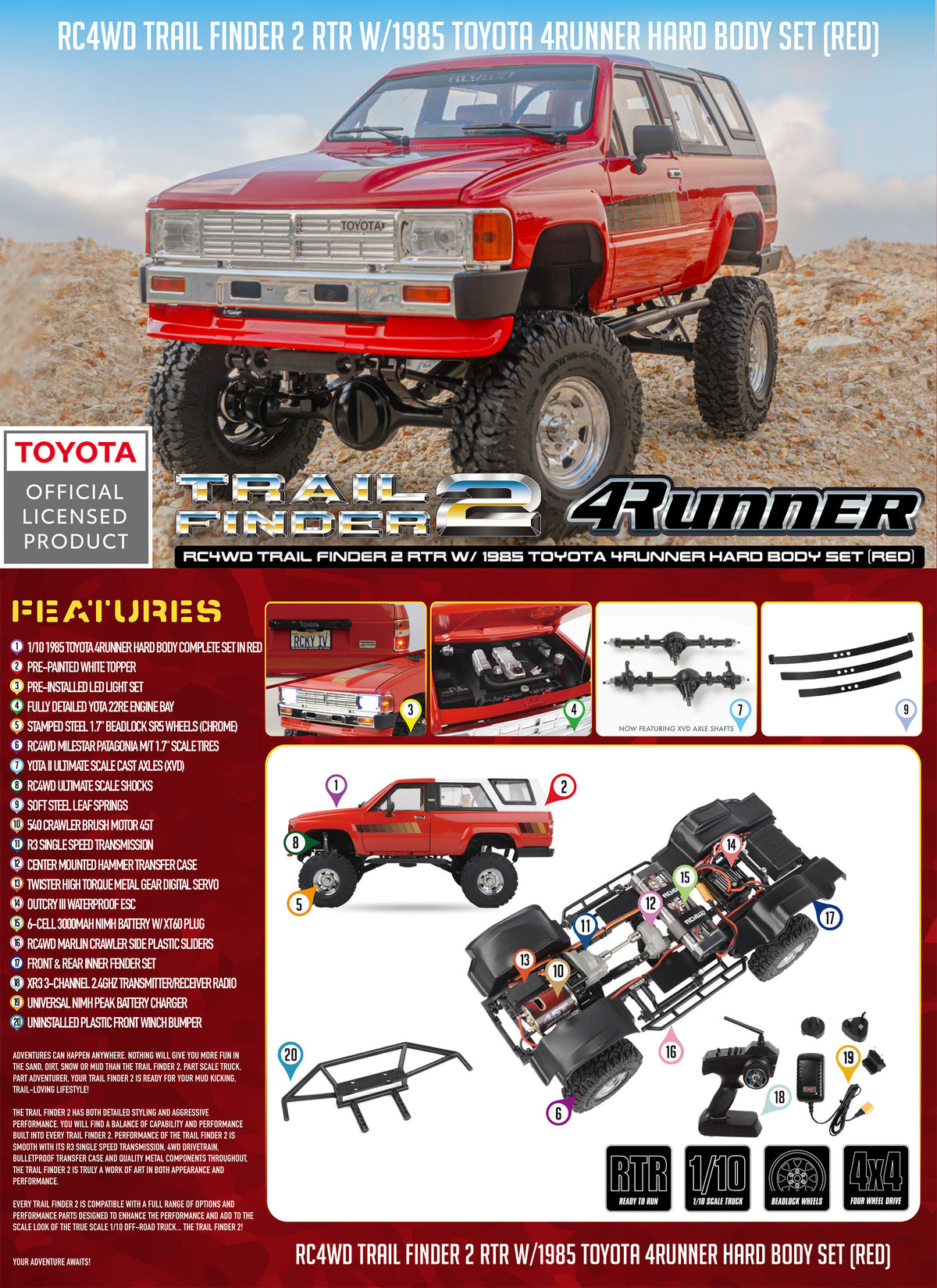 RC4WD Trail Finder 2 1985 Toyota 4Runner Red product overview