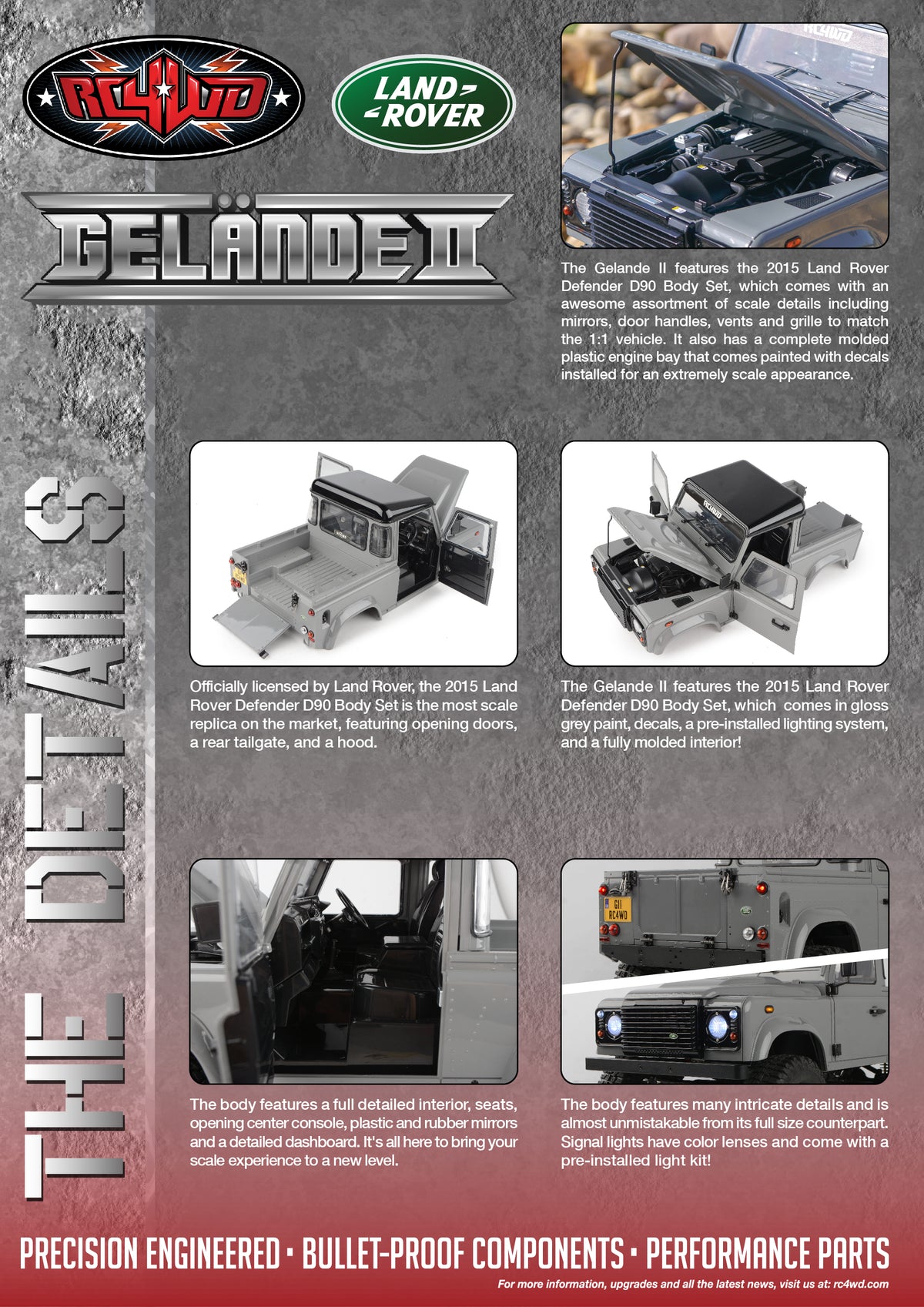 RC4WD Defender D90 Grey body and lighting details