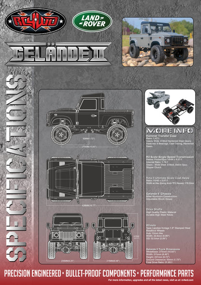 RC4WD Gelande II Defender D90 Grey drivetrain specifications