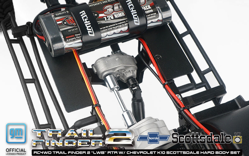 RC4WD Trail Finder 2 K10 Scottsdale Black transfer case and battery detail