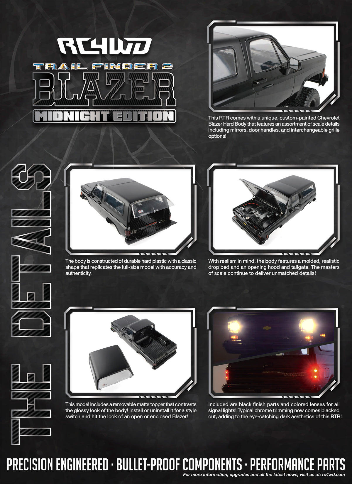 RC4WD Trail Finder 2 Blazer Midnight Edition body topper and lighting details