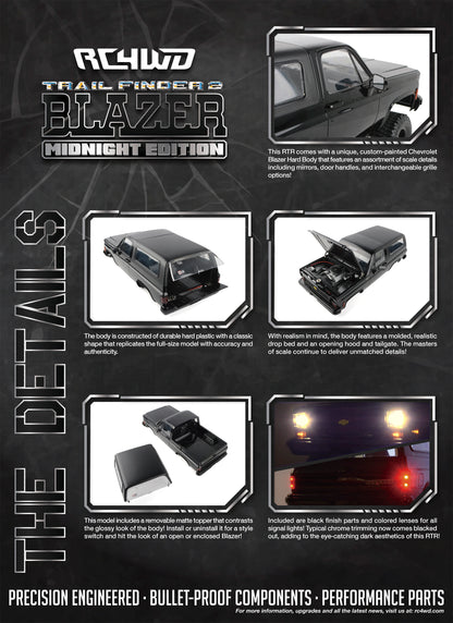 RC4WD Trail Finder 2 Blazer Midnight Edition body topper and lighting details
