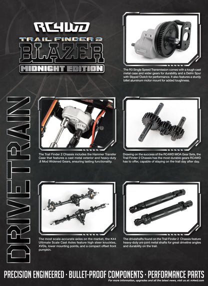 RC4WD Trail Finder 2 Blazer Midnight Edition drivetrain overview