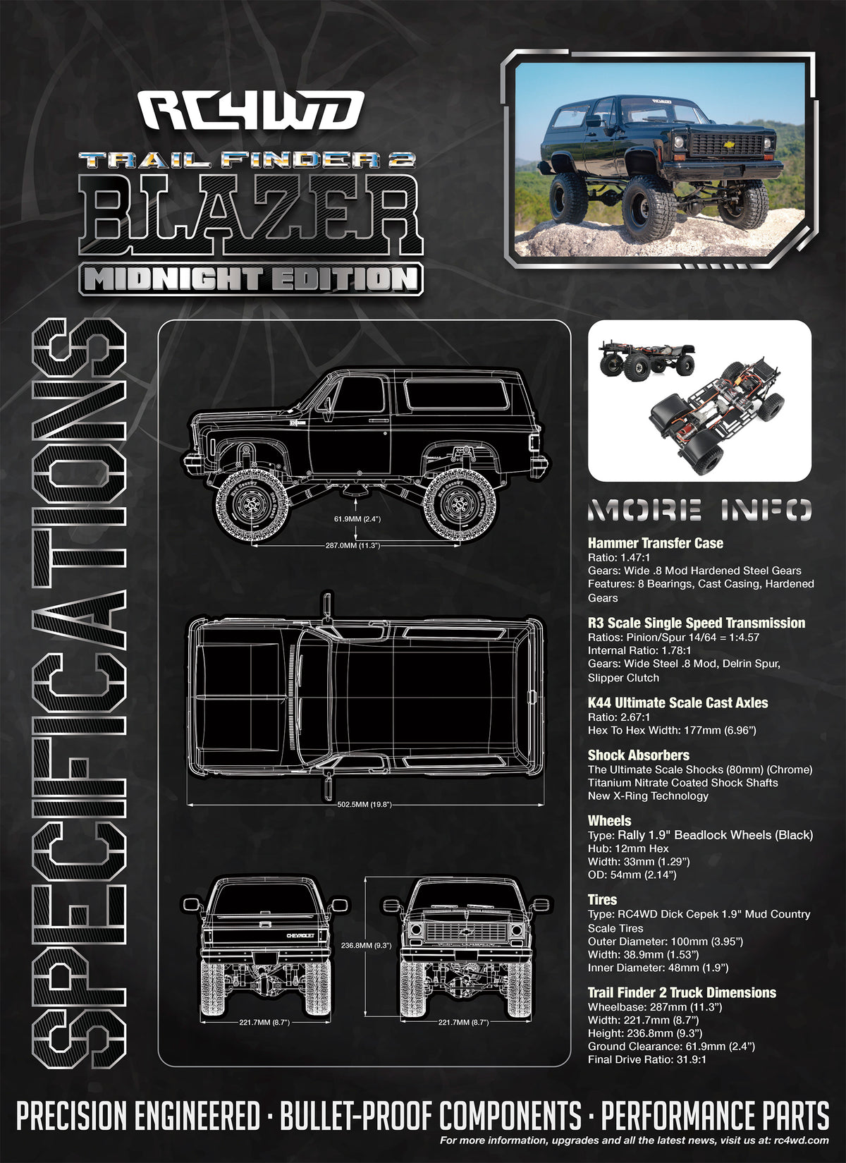 RC4WD Trail Finder 2 Blazer Midnight Edition specifications