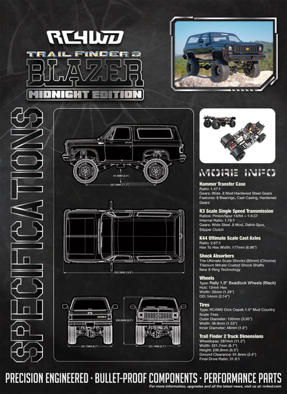 RC4WD Trail Finder 2 Blazer Midnight Edition specifications