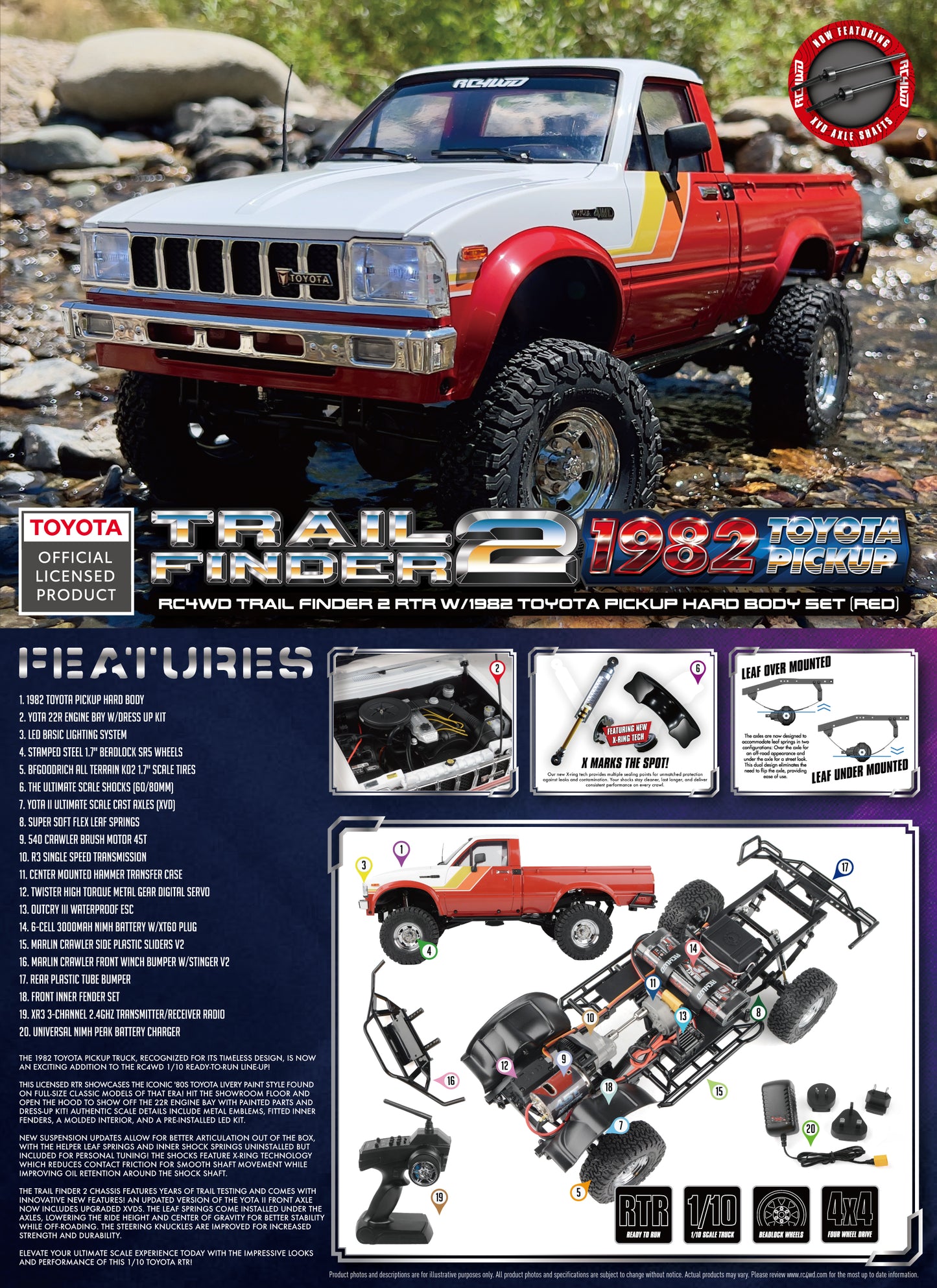 RC4WD Trail Finder 2 1982 Toyota Pickup Red product and features overview