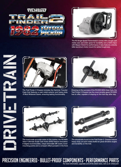RC4WD Trail Finder 2 Toyota Pickup Red drivetrain component overview
