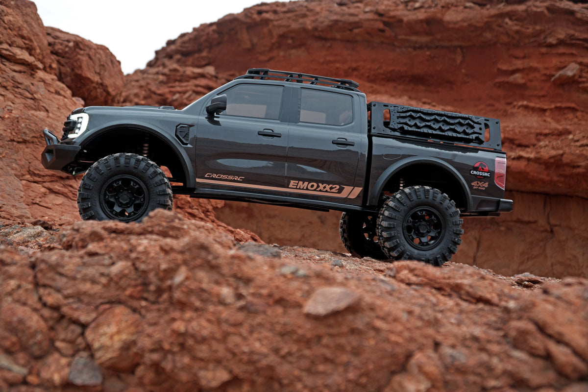 CROSSRC EMO XX2 1/5 Gunmetal brushless crawler on rock