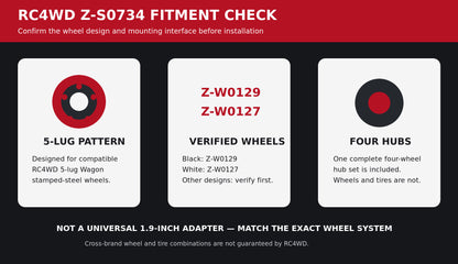 RC4WD Z-S0734 fitment check for Z-W0129 and Z-W0127 wheels