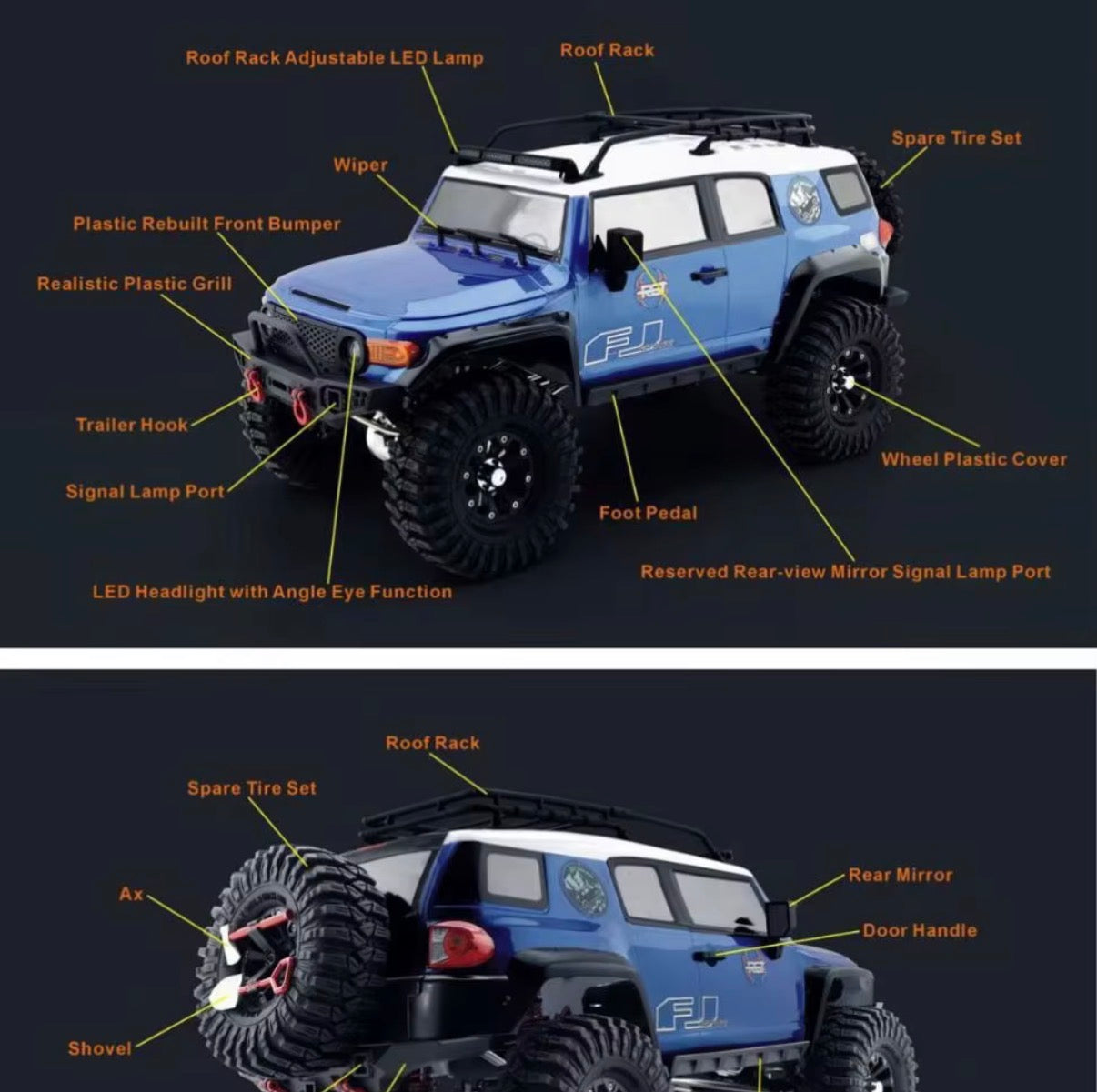 RGT EX86120 FJ Desert Fox blue body scale accessories and lighting features