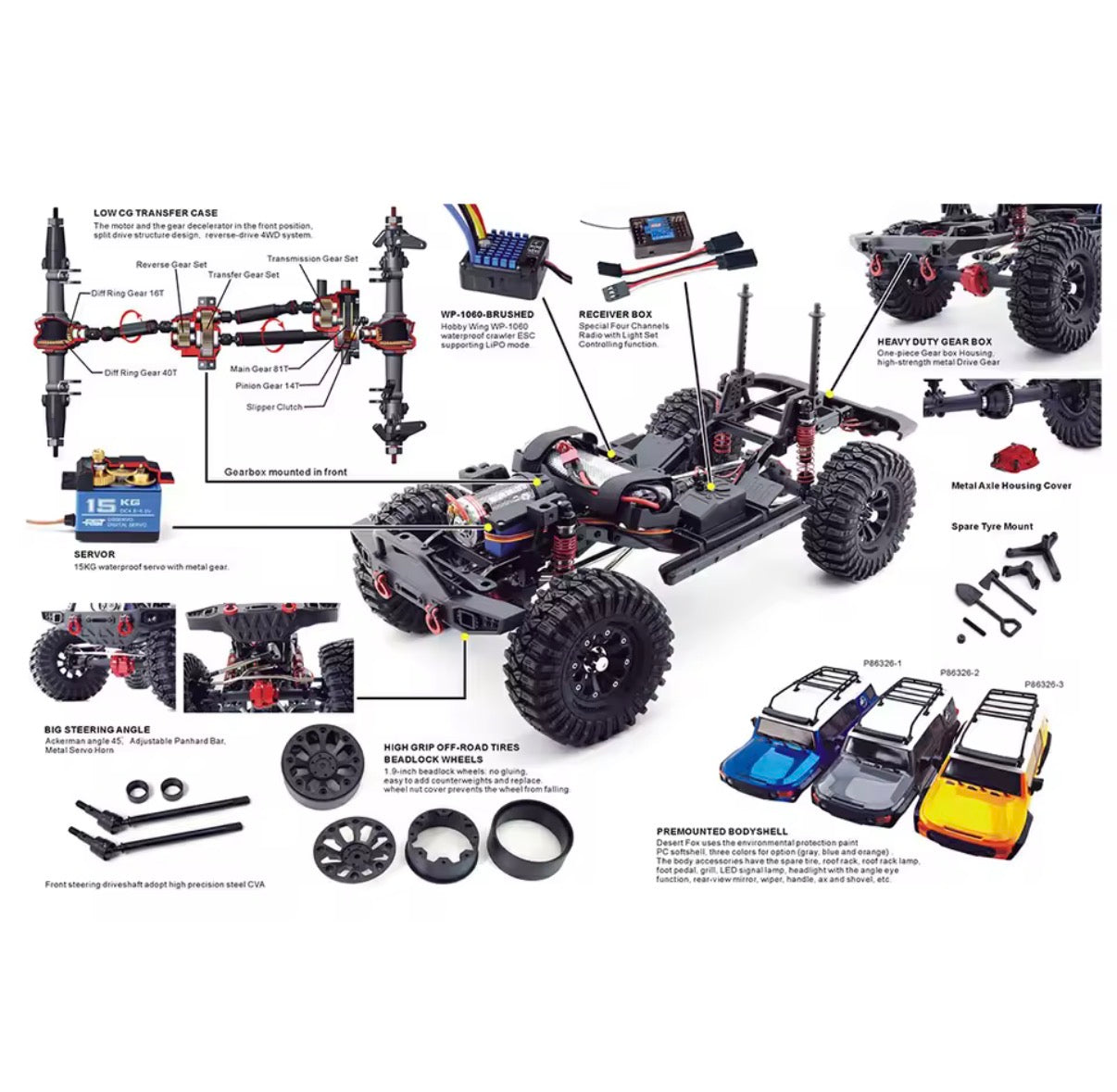 RGT EX86120 chassis drivetrain electronics and feature diagram