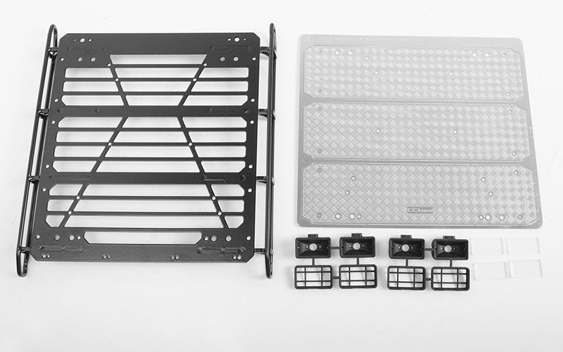 Command Roof Rack w/ Diamond Plate & 4x Square Lights for Traxxas Mercedes-Benz G 63 AMG 6x6 (Style B)