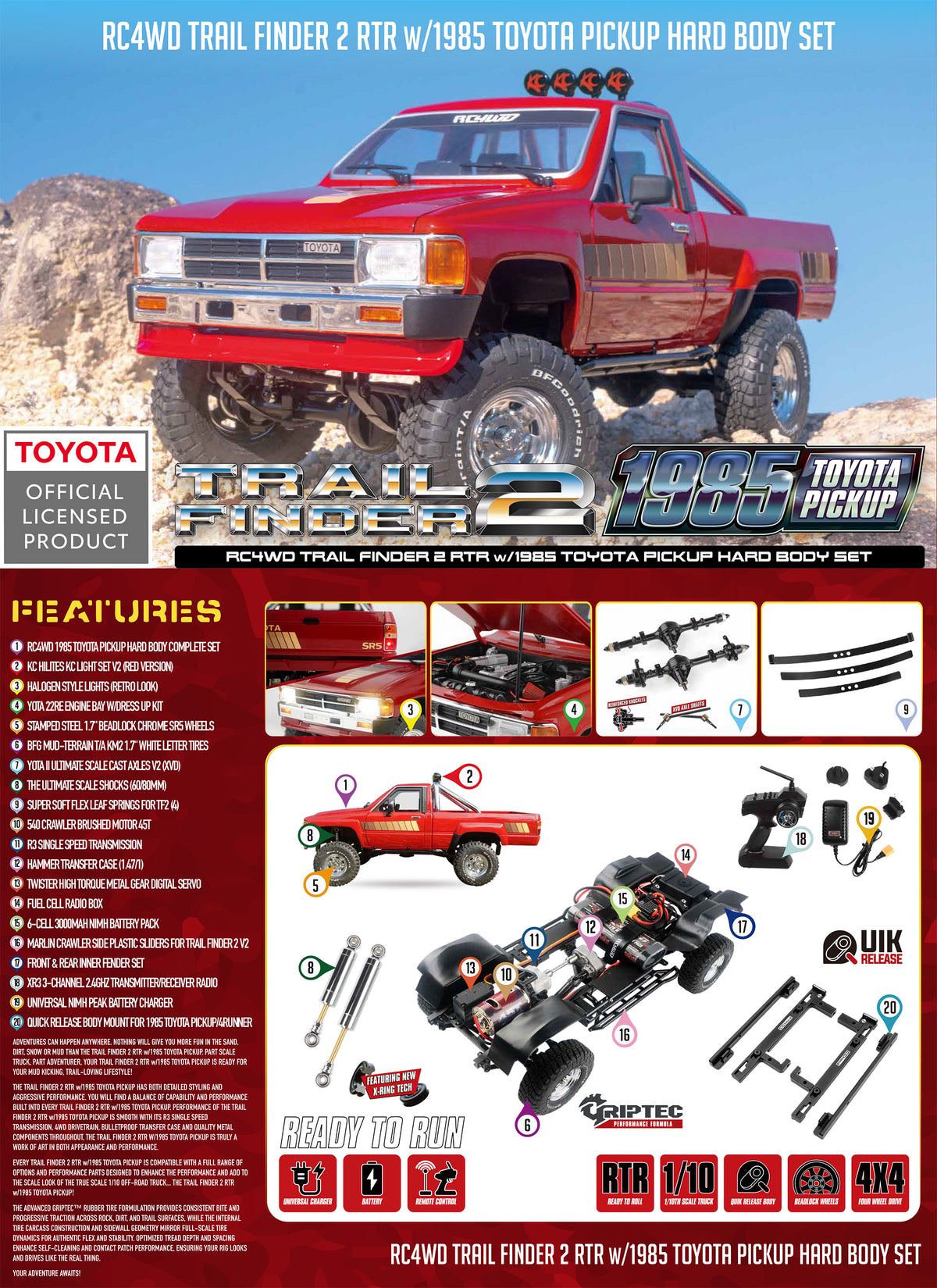 RC4WD Trail Finder 2 RTR with 1985 Toyota Pickup Hard Body Set